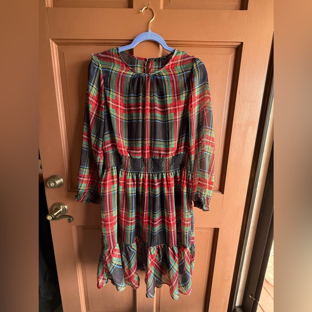 J. Crew Women’s Plaid Dress - Red, black, green, and gold.